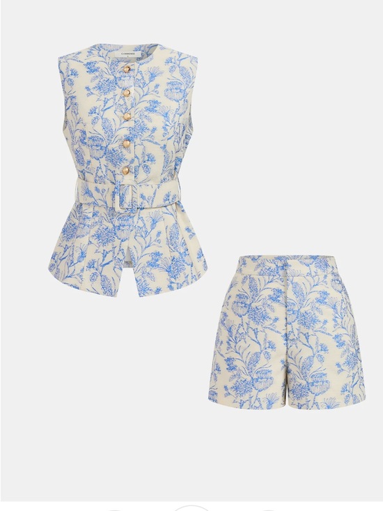 Commense Pants - Commense Belted Floral Jacquard Vest & Shorts Set Size XS NWT